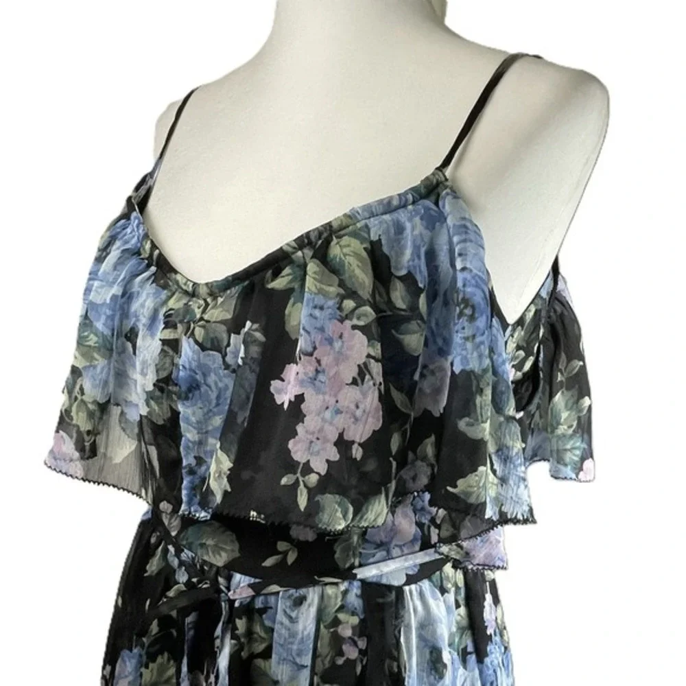 Abercrombie & Fitch XS Floral Ruffle Maxi Dress Sheer‎ Overlay Adjustable Straps